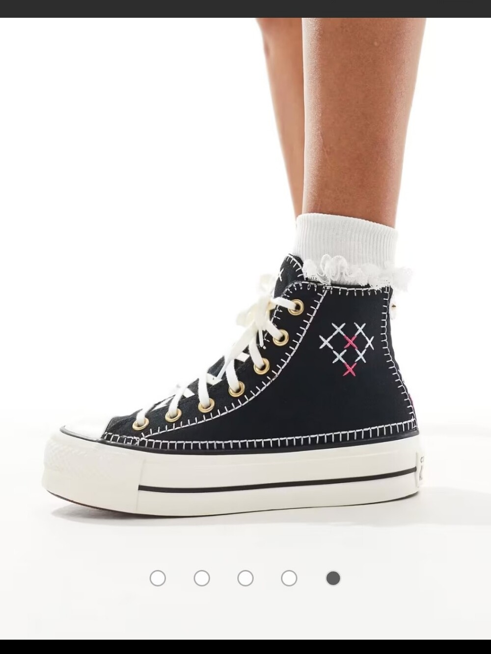 Converse Chuck Taylor All Star Lift Hi in black with cross stitch detail

size 6